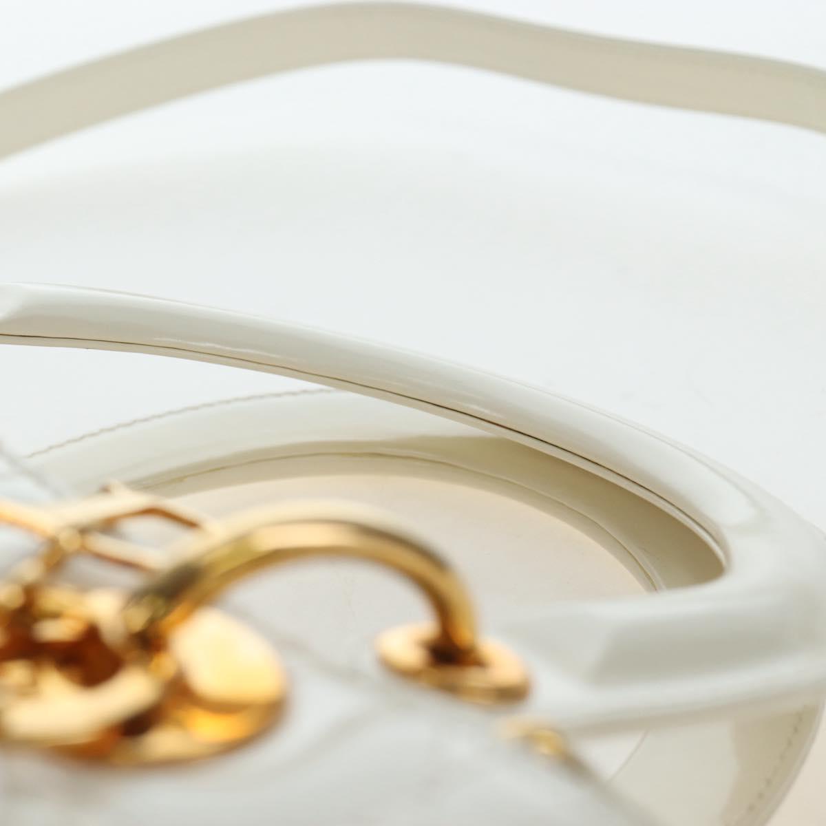 Christian Dior Lady Dior Hand Bag Patent 2way Ivory Gold Tone Auth BA14602M