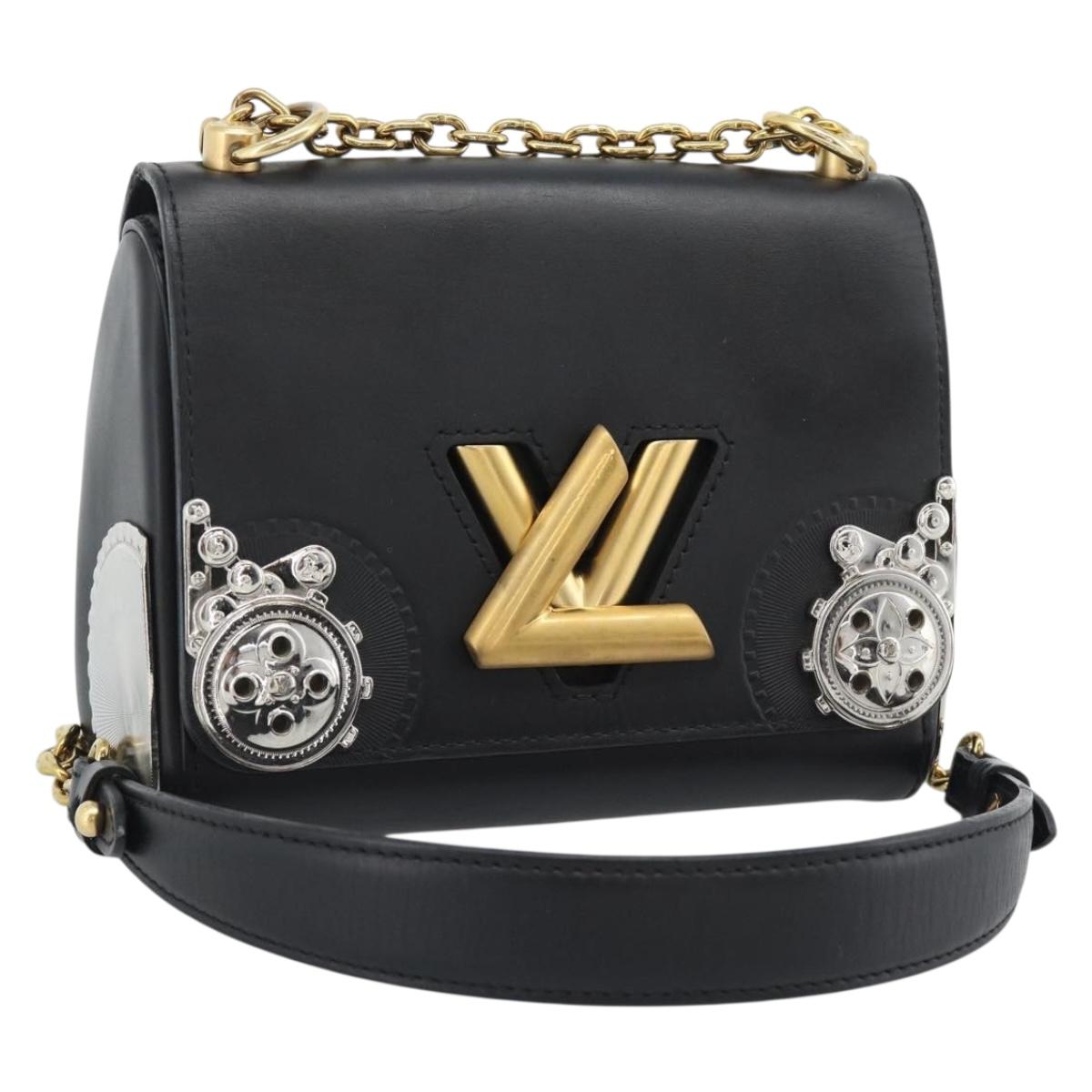 LOUIS VUITTON Twist MM Shoulder Bag Leather Black Gold Tone LV Auth BA14604SAM