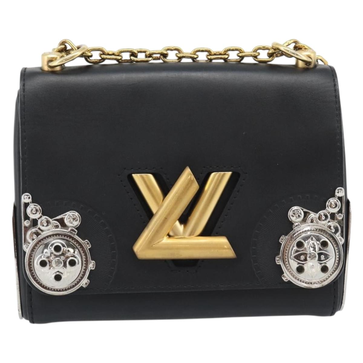 LOUIS VUITTON Twist MM Shoulder Bag Leather Black Gold Tone LV Auth BA14604SAM