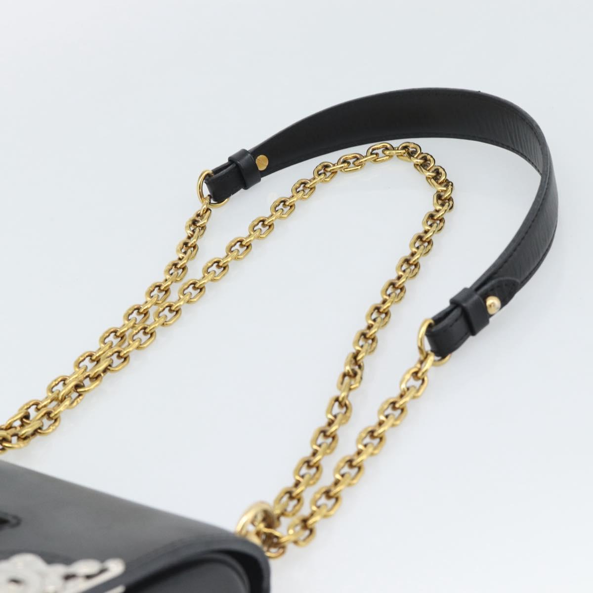 LOUIS VUITTON Twist MM Shoulder Bag Leather Black Gold Tone LV Auth BA14604SAM