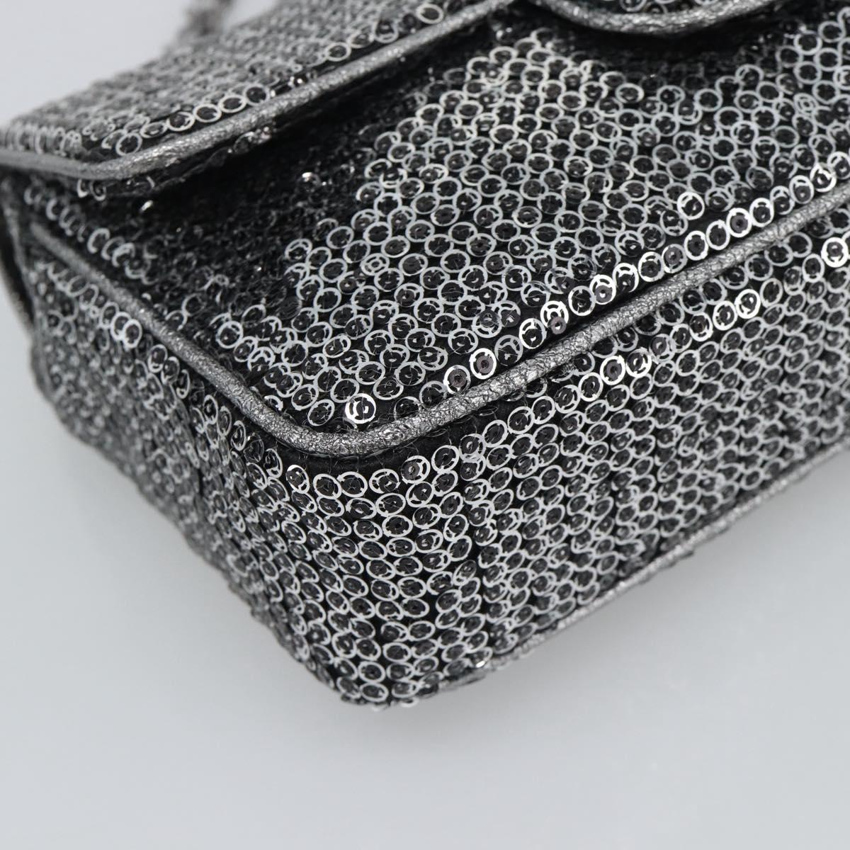 CHANEL Matelasse 25 Chain Shoulder Bag Sequin Silver CC Auth BA14607SM