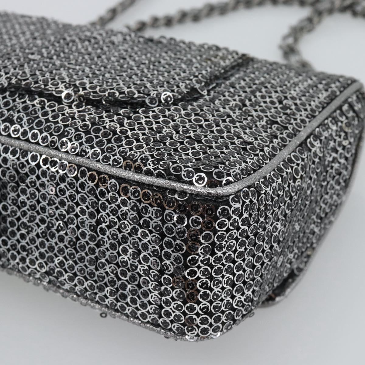 CHANEL Matelasse 25 Chain Shoulder Bag Sequin Silver CC Auth BA14607SM