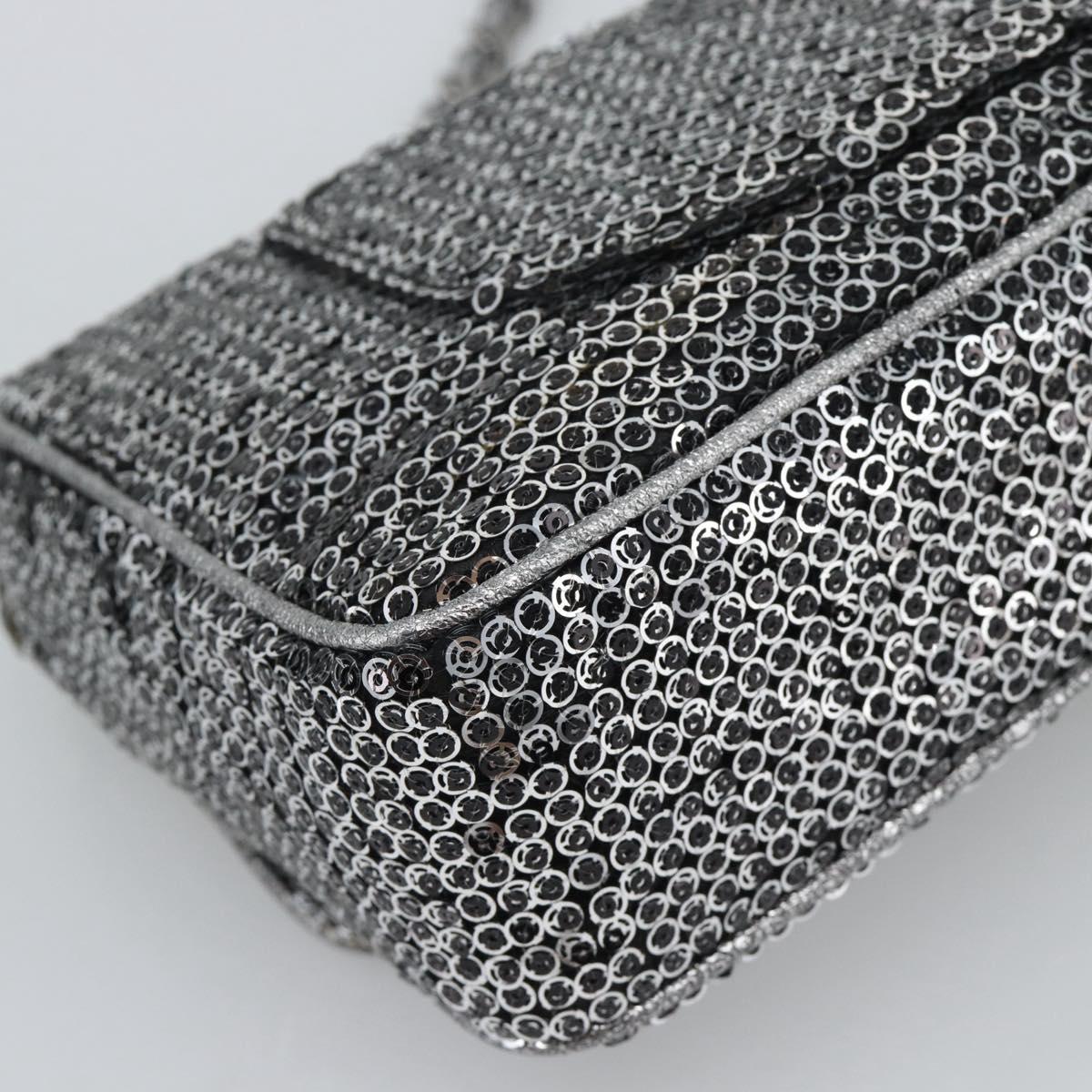 CHANEL Matelasse 25 Chain Shoulder Bag Sequin Silver CC Auth BA14607SM