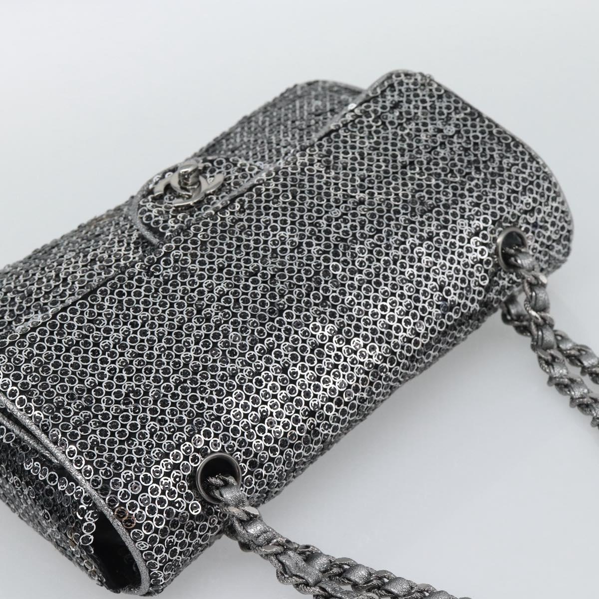CHANEL Matelasse 25 Chain Shoulder Bag Sequin Silver CC Auth BA14607SM