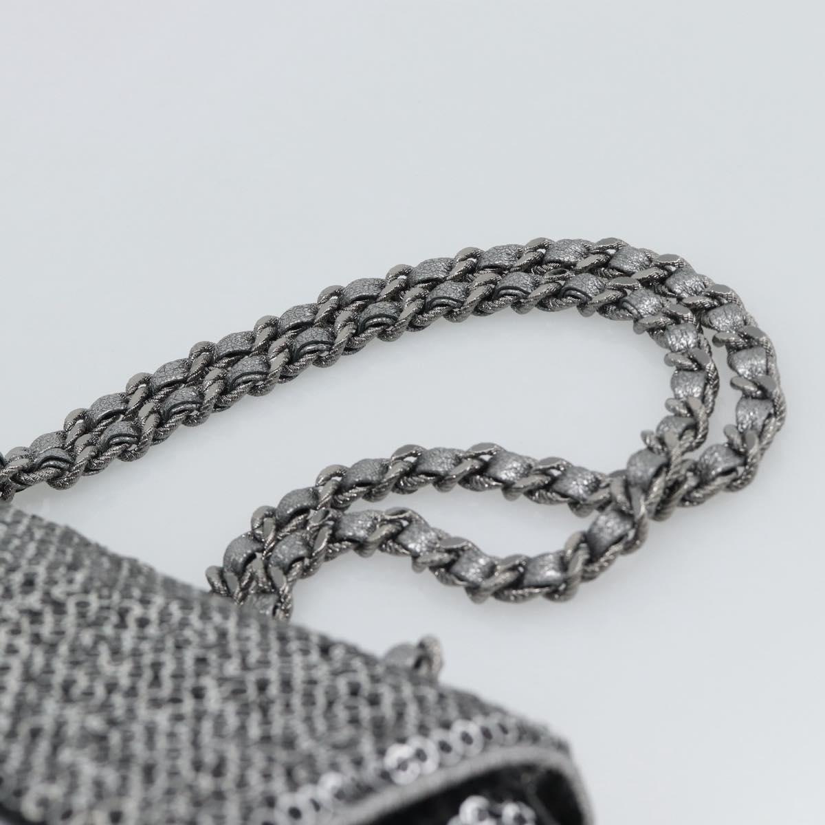 CHANEL Matelasse 25 Chain Shoulder Bag Sequin Silver CC Auth BA14607SM