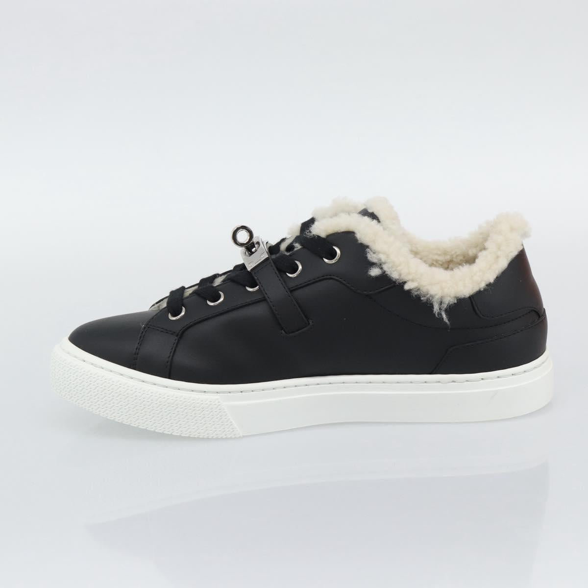 HERMES Day Kelly Buckle Sneakers Leather Black White Auth BA14611SAM