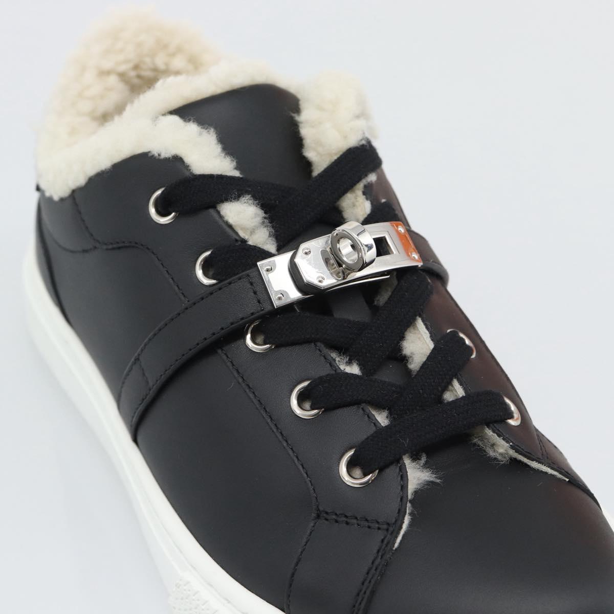 HERMES Day Kelly Buckle Sneakers Leather Black White Auth BA14611SAM