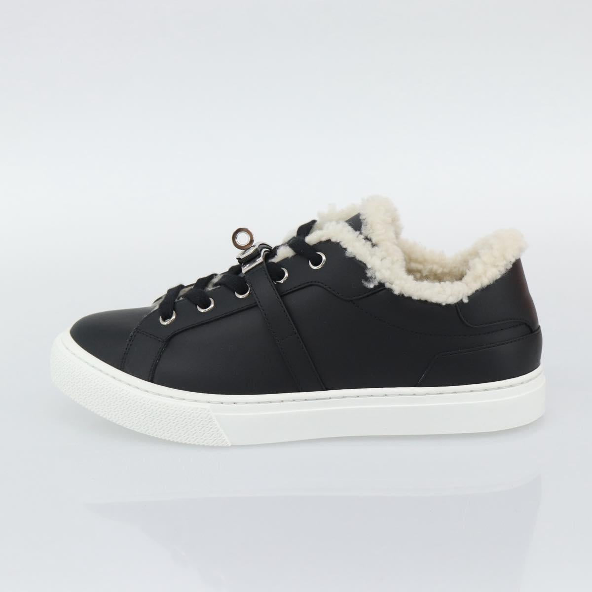 HERMES Day Kelly Buckle Sneakers Leather Black White Auth BA14611SAM