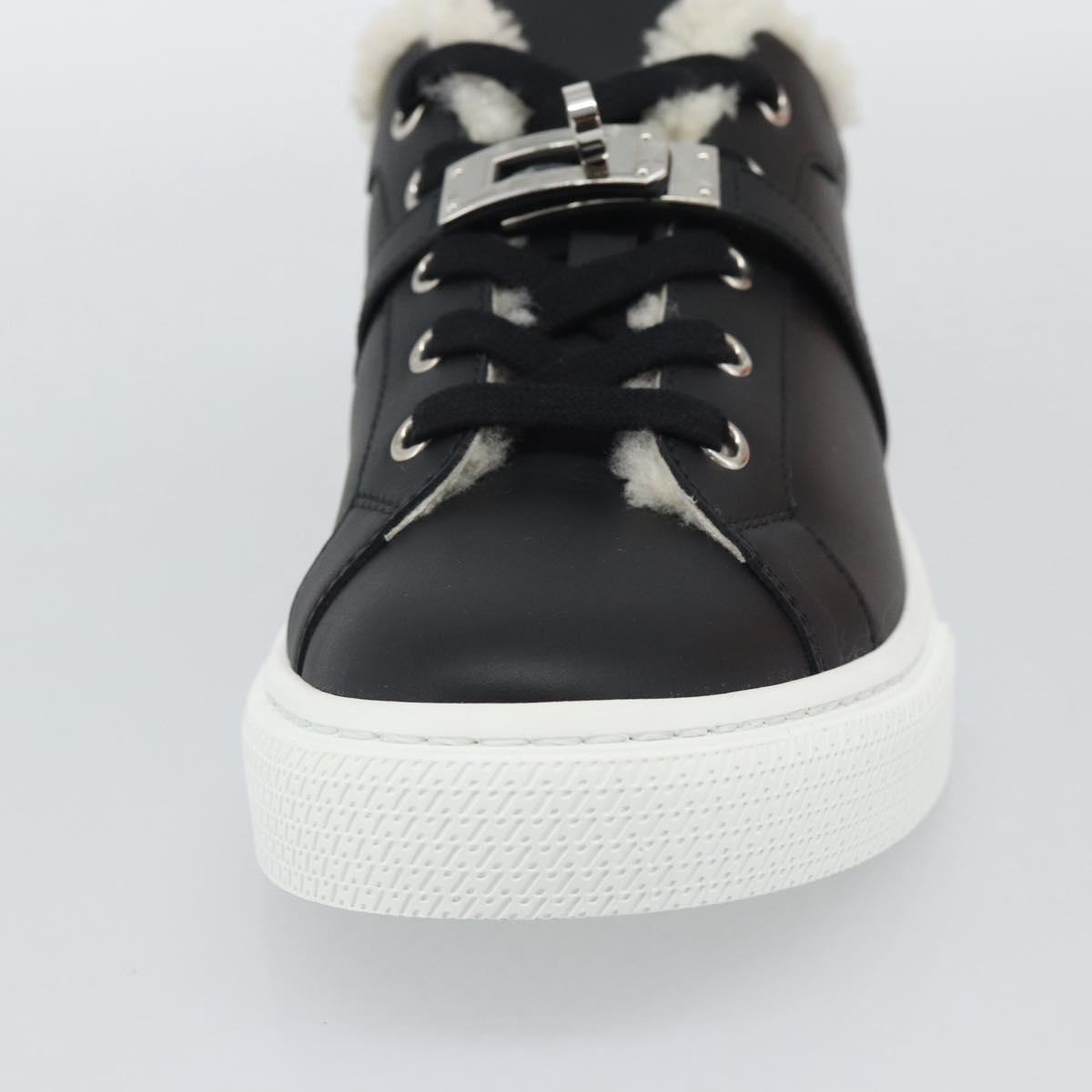 HERMES Day Kelly Buckle Sneakers Leather Black White Auth BA14611SAM