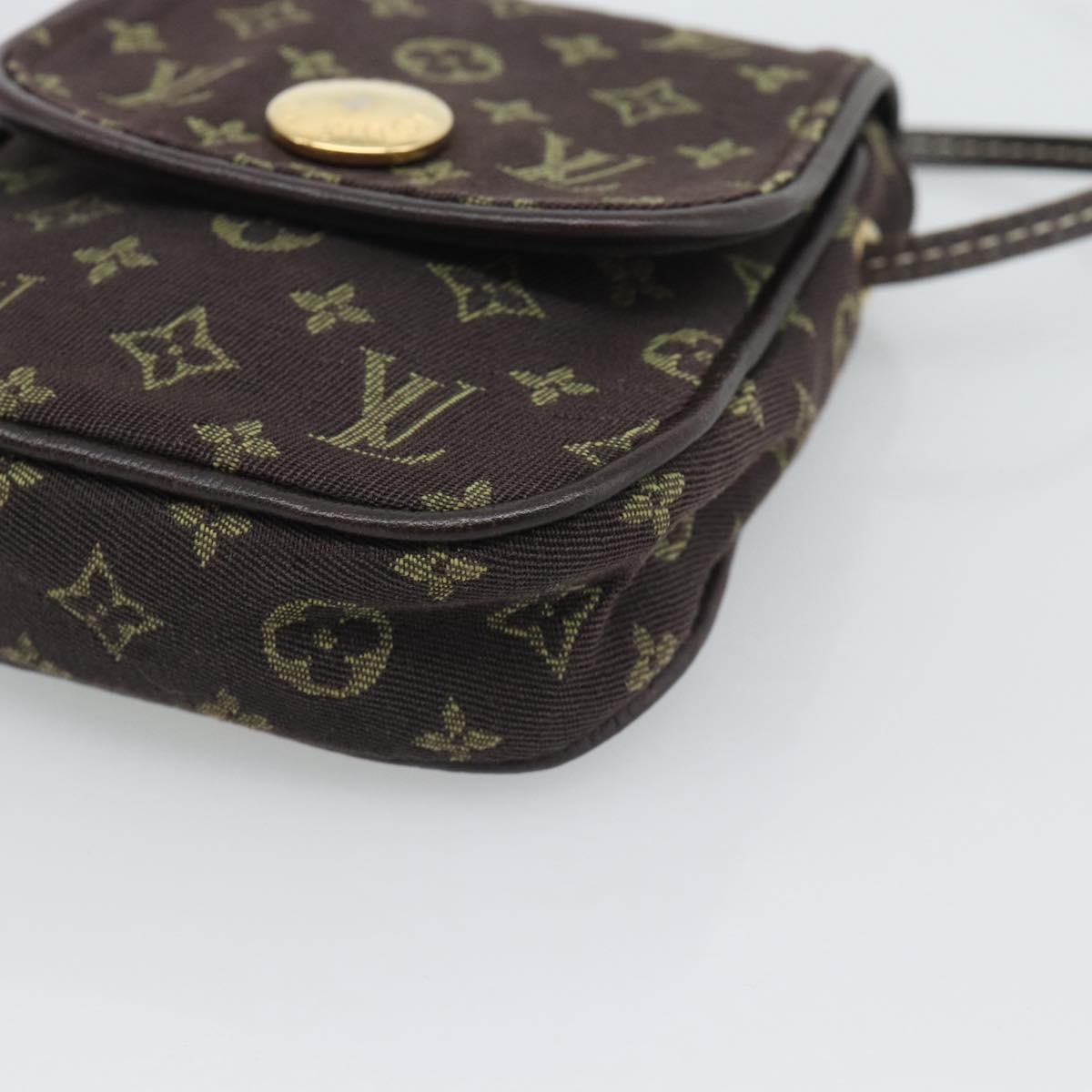 LOUIS VUITTON Monogram Mini Lin Pochette Cancoon Ebene M95313 LV Auth BA14618A
