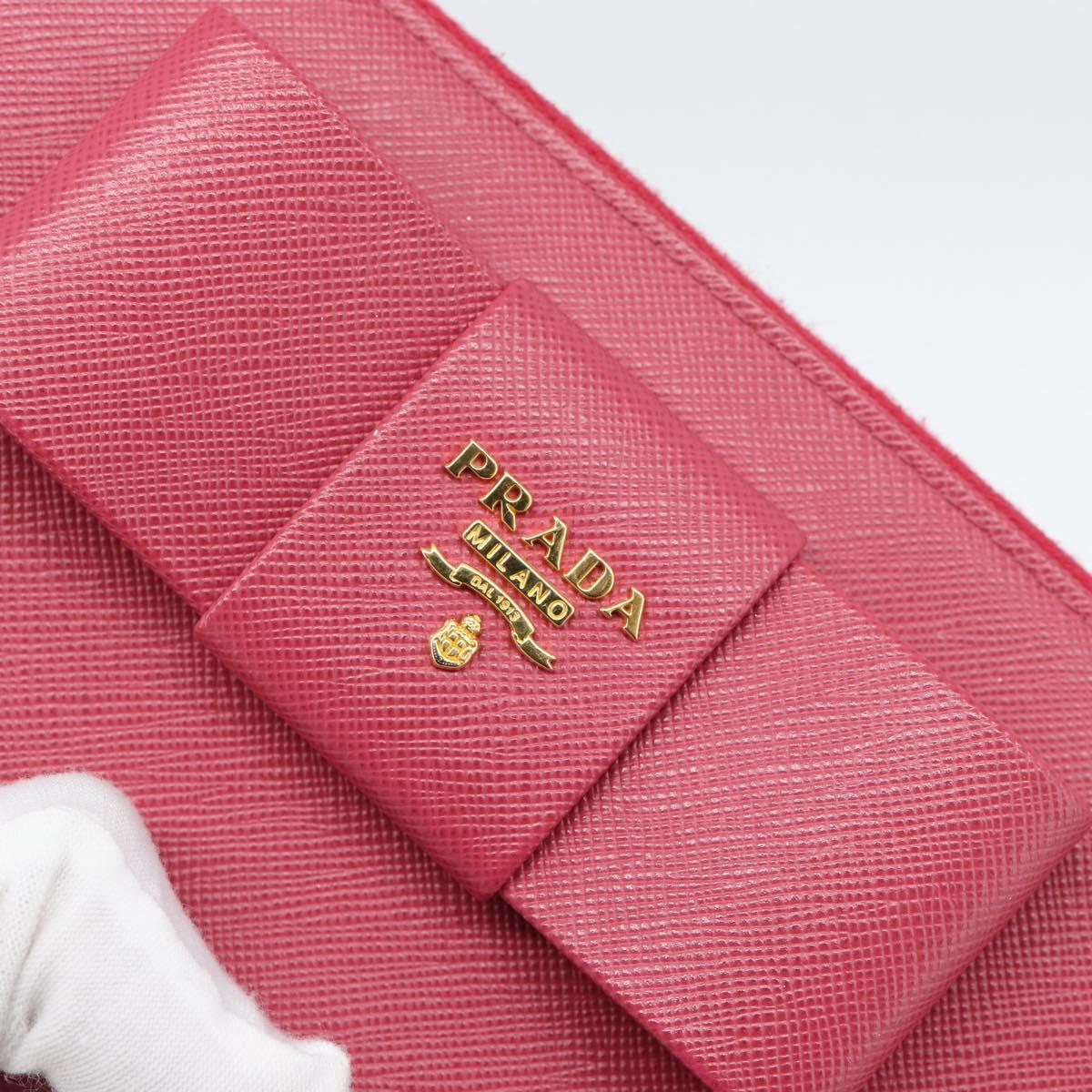 PRADA Saffiano Long Wallet Pink Gold Tone Auth BA14620V