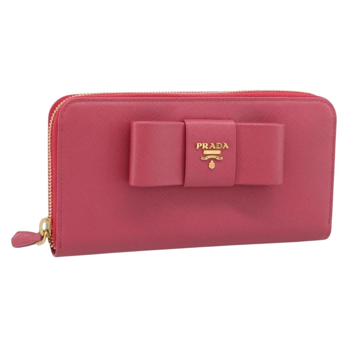 PRADA Saffiano Long Wallet Pink Gold Tone Auth BA14620V