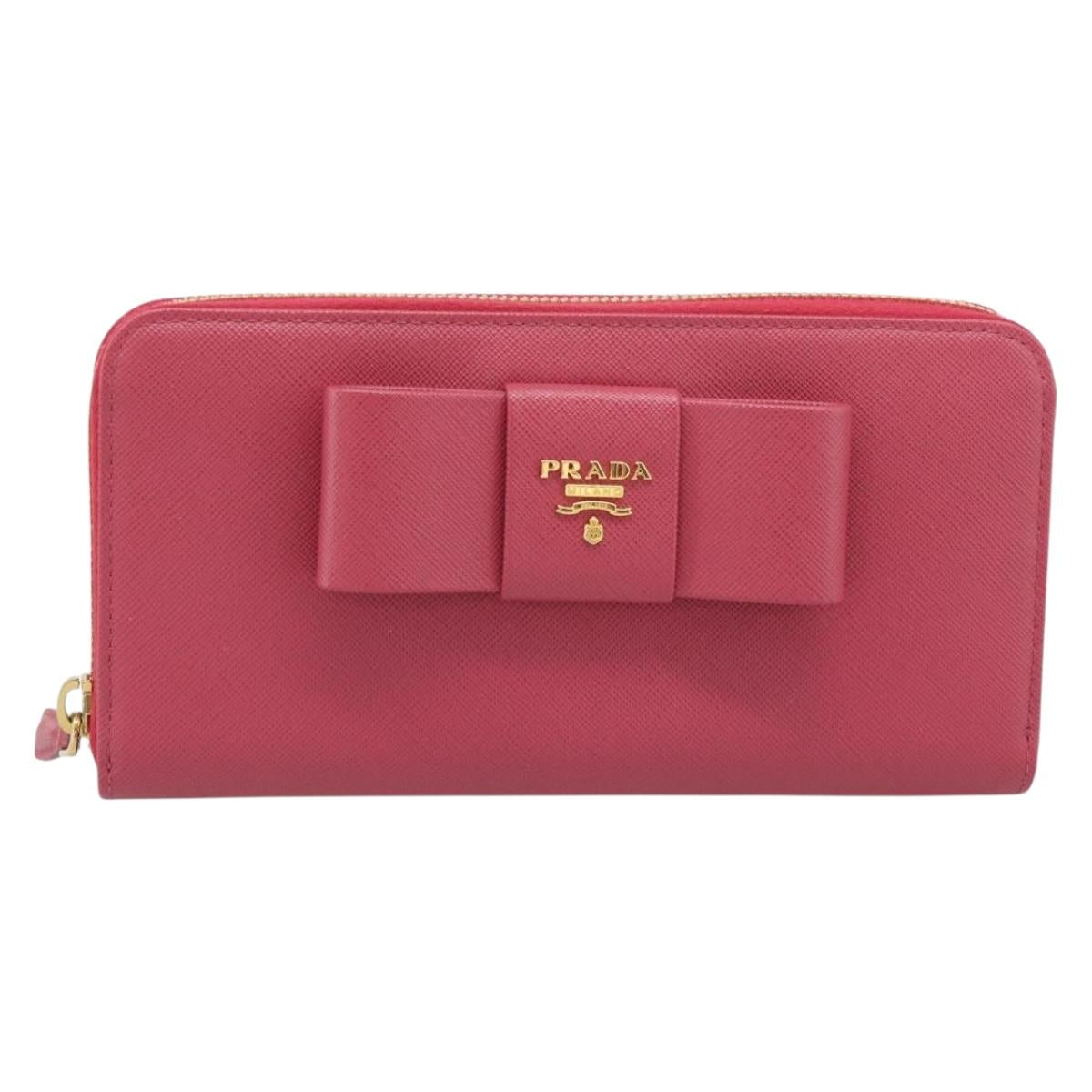 PRADA Saffiano Long Wallet Pink Gold Tone Auth BA14620V
