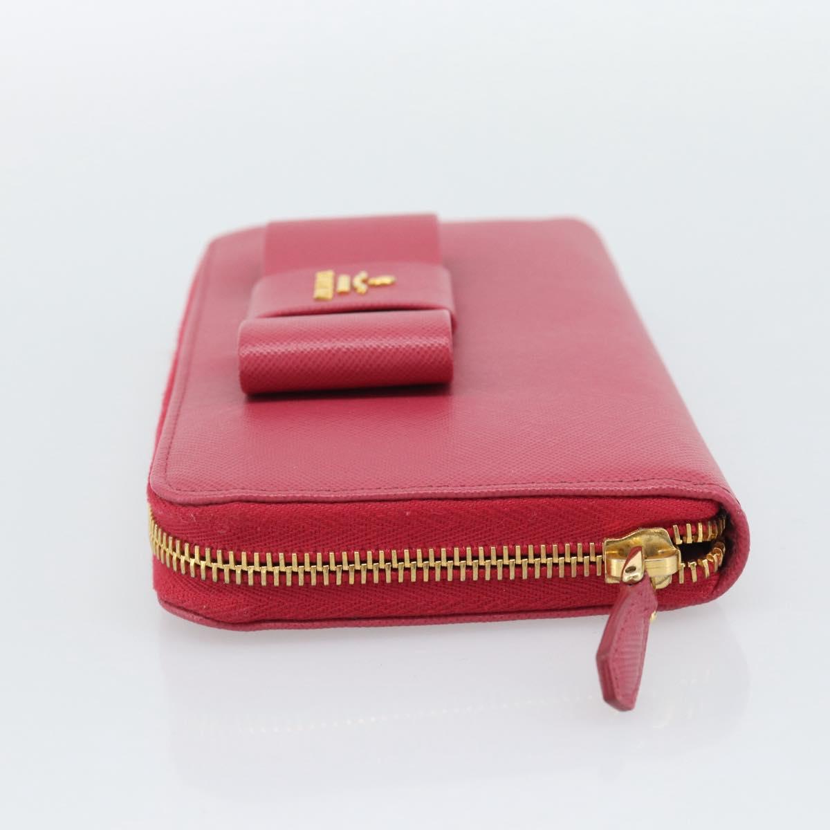 PRADA Saffiano Long Wallet Pink Gold Tone Auth BA14620V