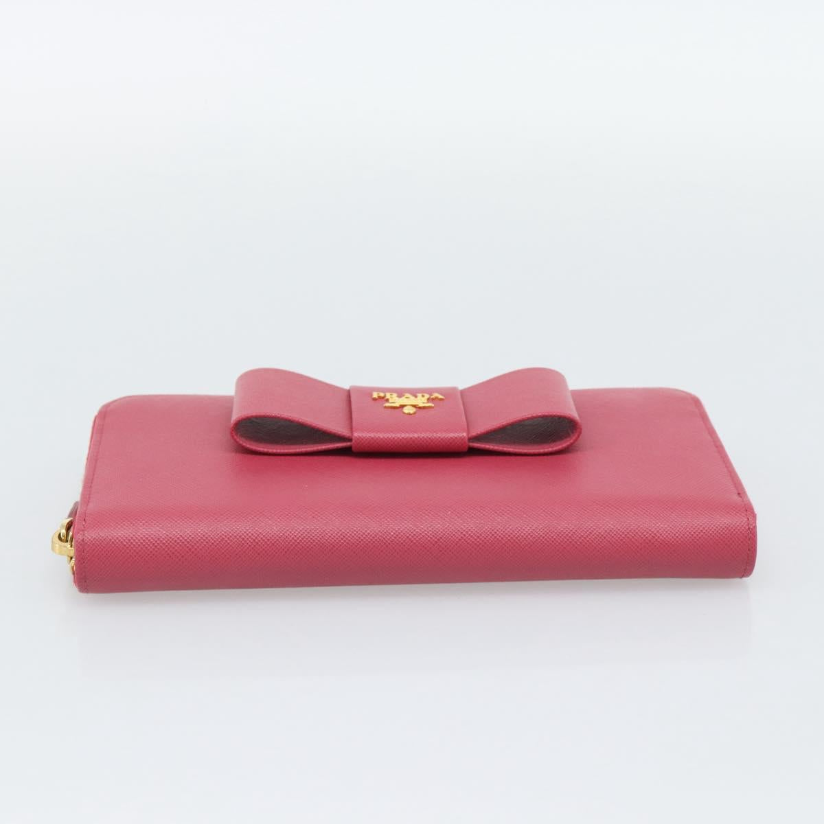 PRADA Saffiano Long Wallet Pink Gold Tone Auth BA14620V