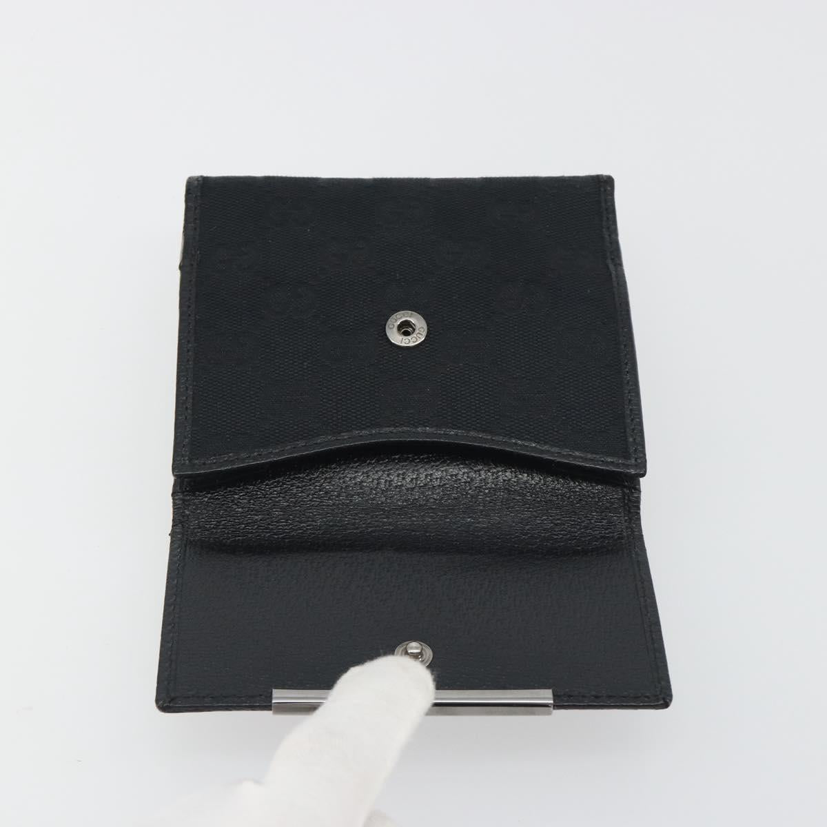 GUCCI GG Canvas Bifold Wallet Black Silver 112664 Auth BA14621A