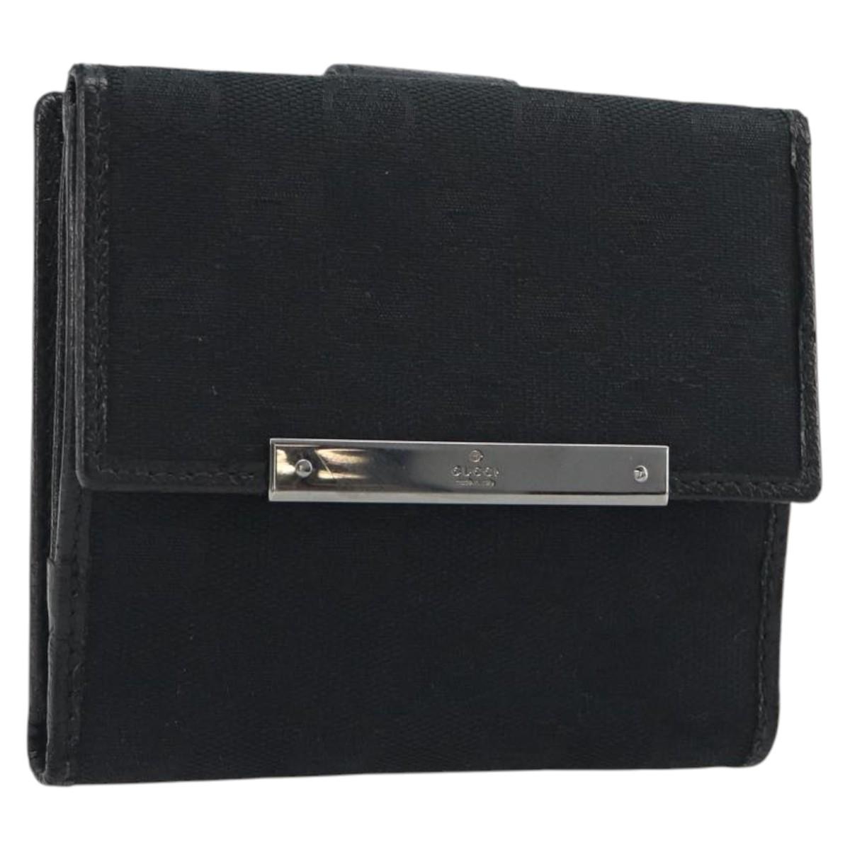 GUCCI GG Canvas Bifold Wallet Black Silver 112664 Auth BA14621A