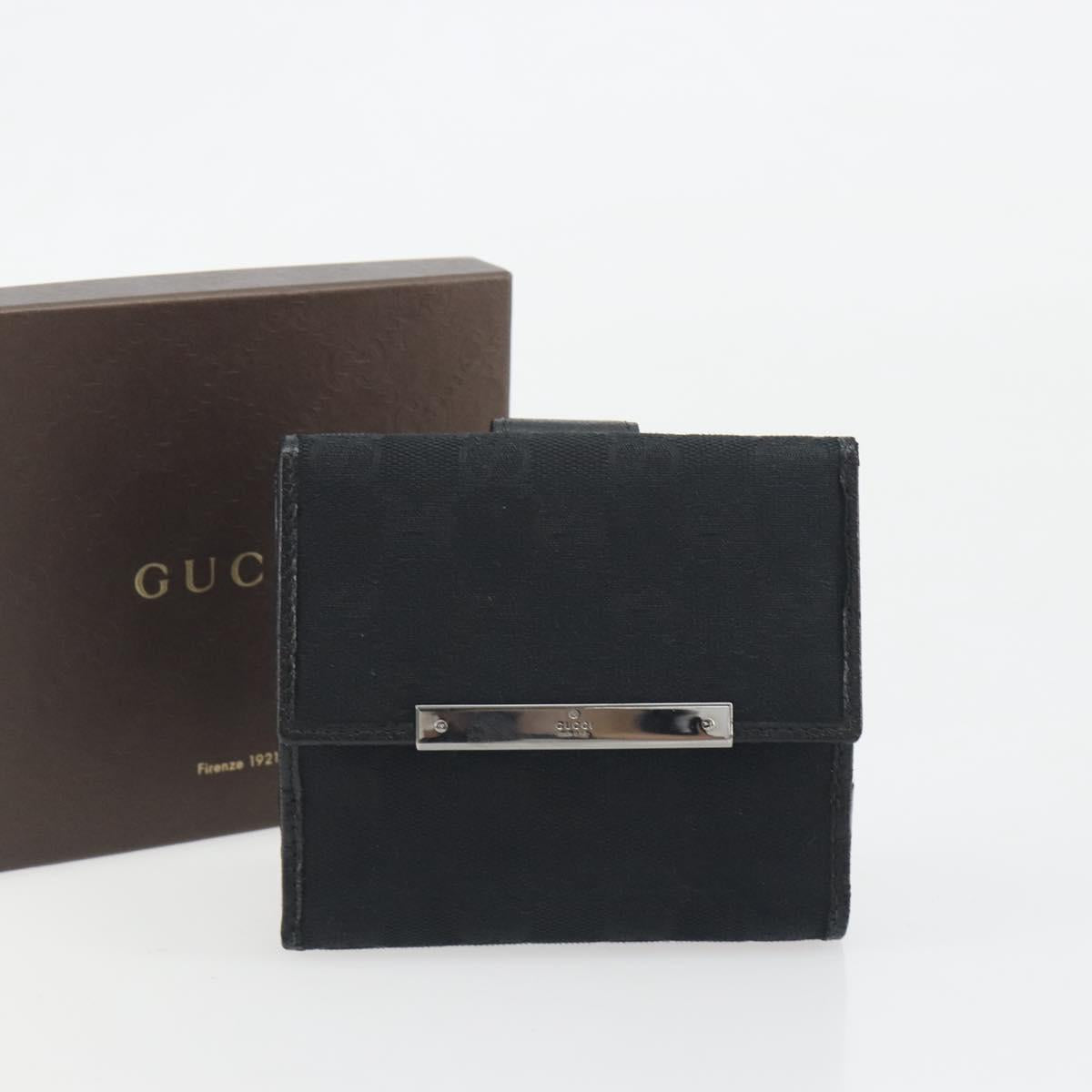 GUCCI GG Canvas Bifold Wallet Black Silver 112664 Auth BA14621A