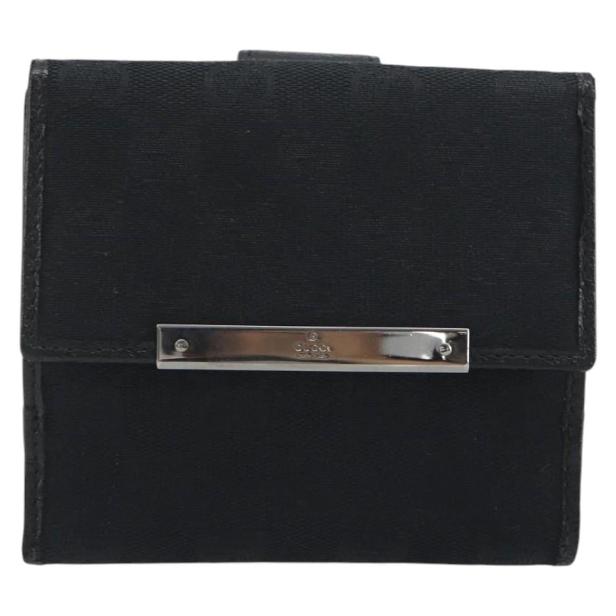 GUCCI GG Canvas Bifold Wallet Black Silver 112664 Auth BA14621A