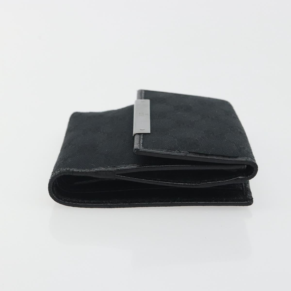 GUCCI GG Canvas Bifold Wallet Black Silver 112664 Auth BA14621A