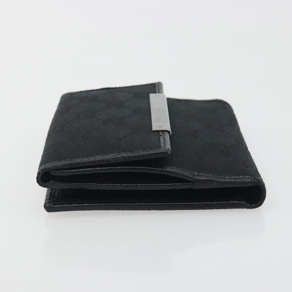 GUCCI GG Canvas Bifold Wallet Black Silver 112664 Auth BA14621A