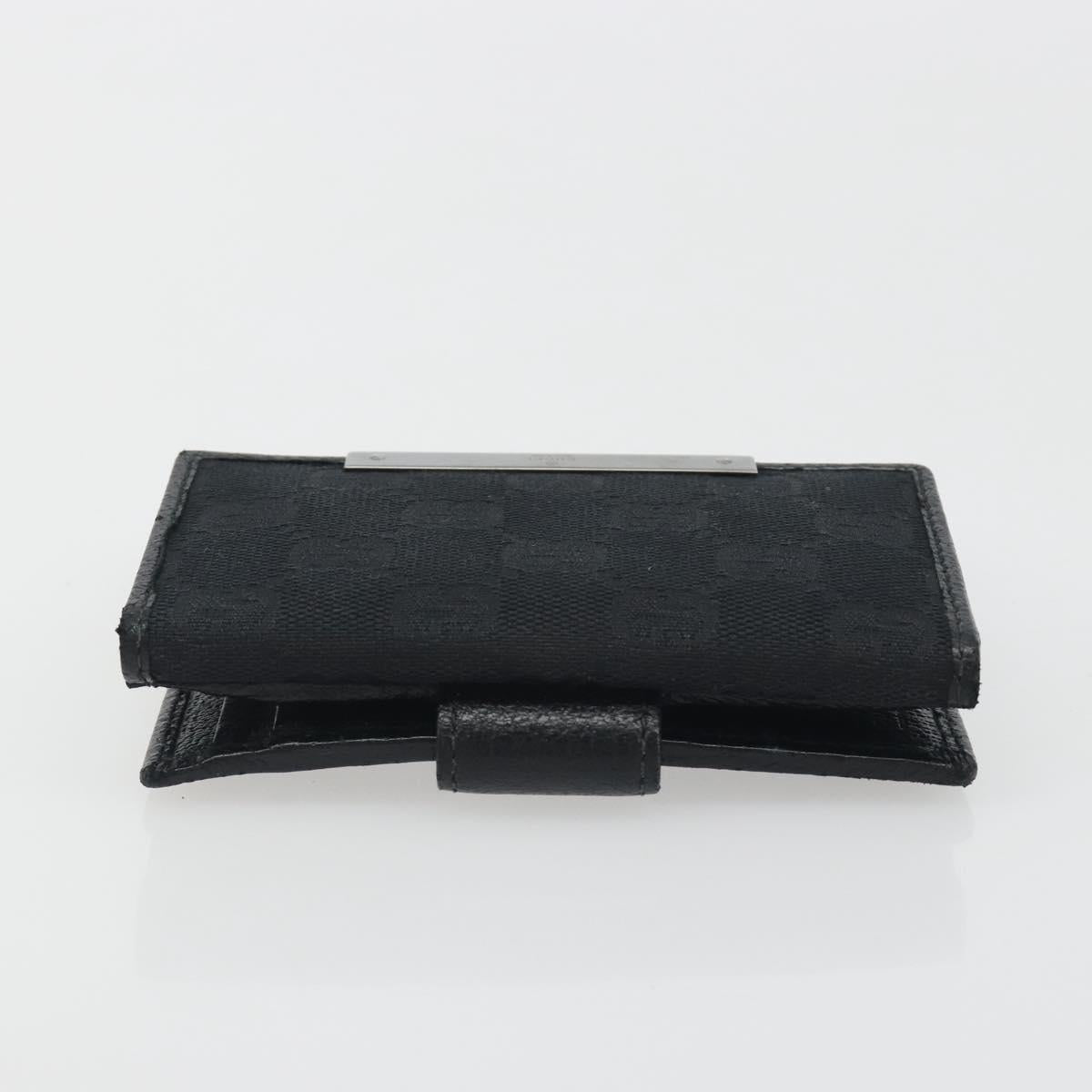 GUCCI GG Canvas Bifold Wallet Black Silver 112664 Auth BA14621A