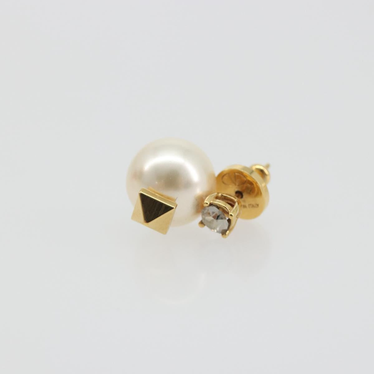 VALENTINO Earring Metal Gold Tone White Auth BA14622V