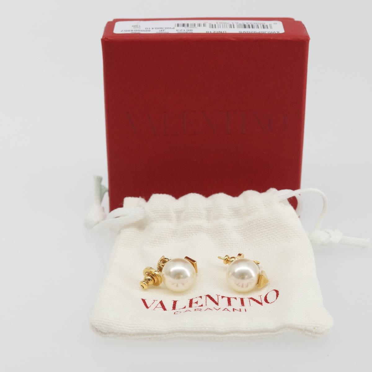 VALENTINO Earring Metal Gold Tone White Auth BA14622V