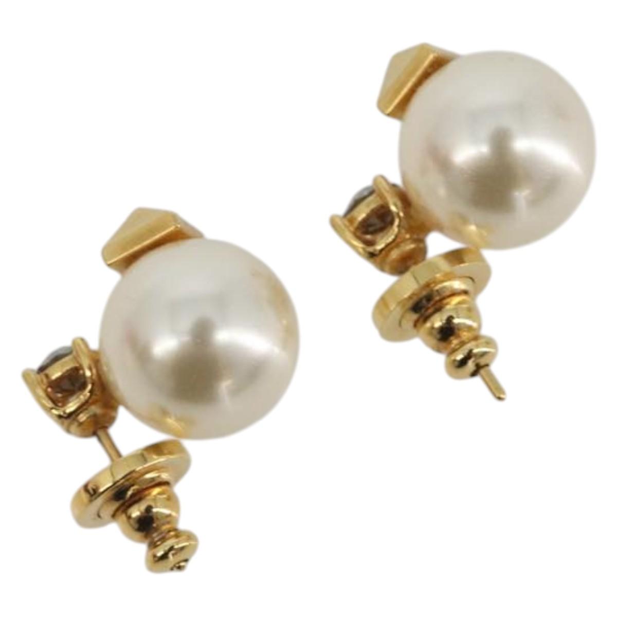 VALENTINO Earring Metal Gold Tone White Auth BA14622V