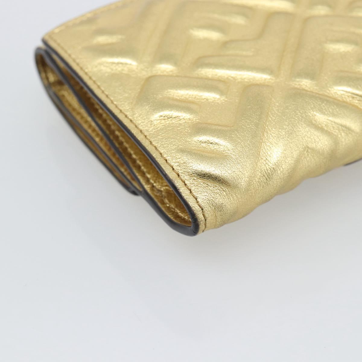 FENDI Zucca Mamma Bifold Wallet Leather Gold Tone 8M0419 Auth BA14623A