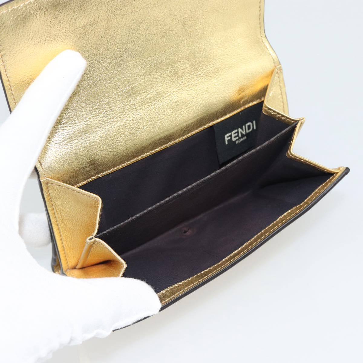 FENDI Zucca Mamma Bifold Wallet Leather Gold Tone 8M0419 Auth BA14623A