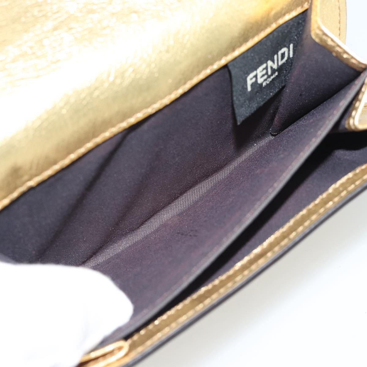 FENDI Zucca Mamma Bifold Wallet Leather Gold Tone 8M0419 Auth BA14623A