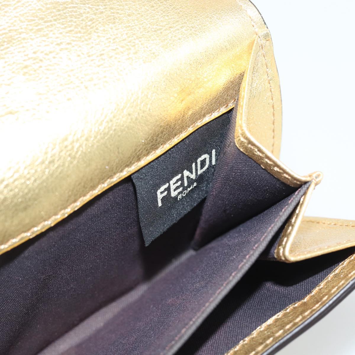 FENDI Zucca Mamma Bifold Wallet Leather Gold Tone 8M0419 Auth BA14623A