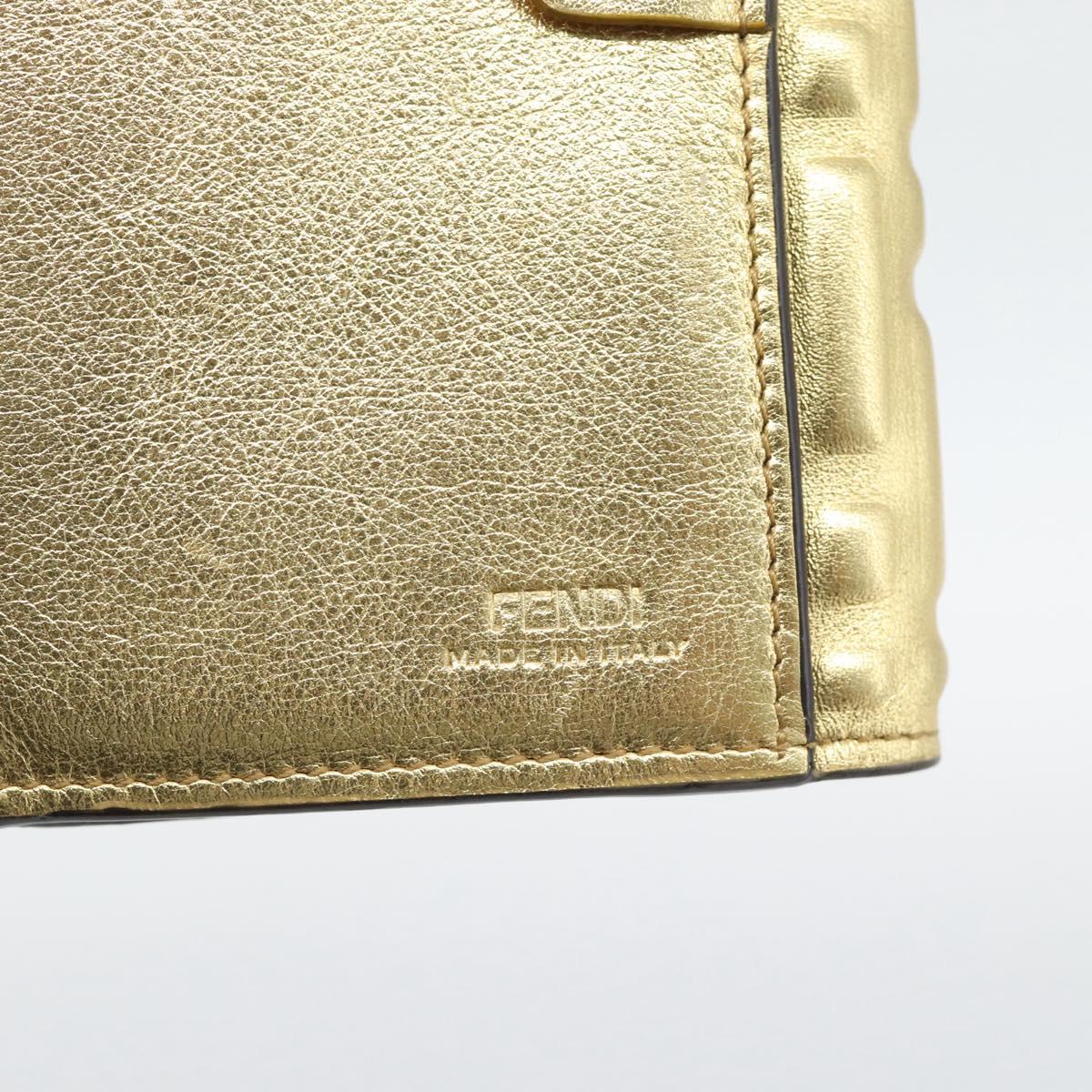 FENDI Zucca Mamma Bifold Wallet Leather Gold Tone 8M0419 Auth BA14623A