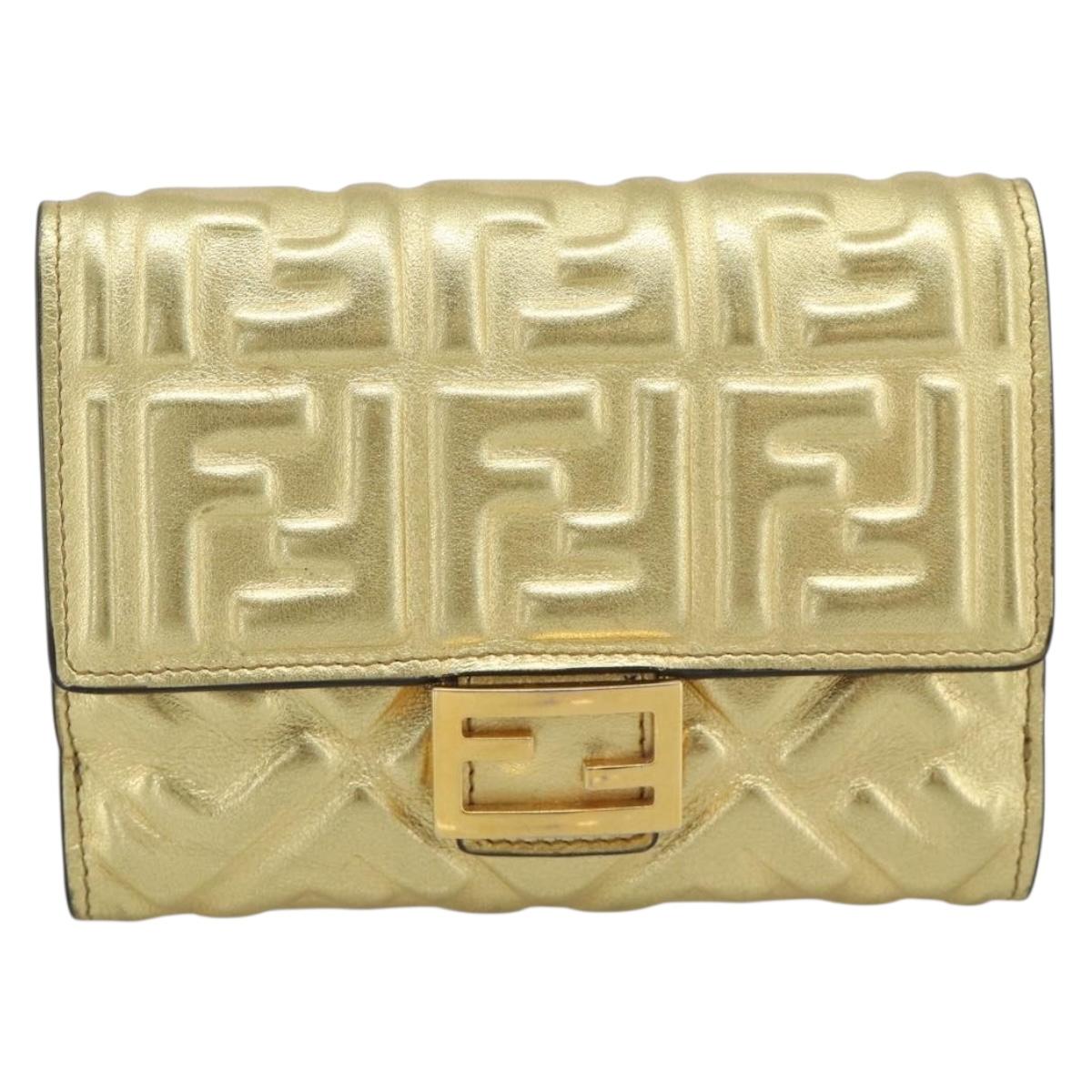FENDI Zucca Mamma Bifold Wallet Leather Gold Tone 8M0419 Auth BA14623A