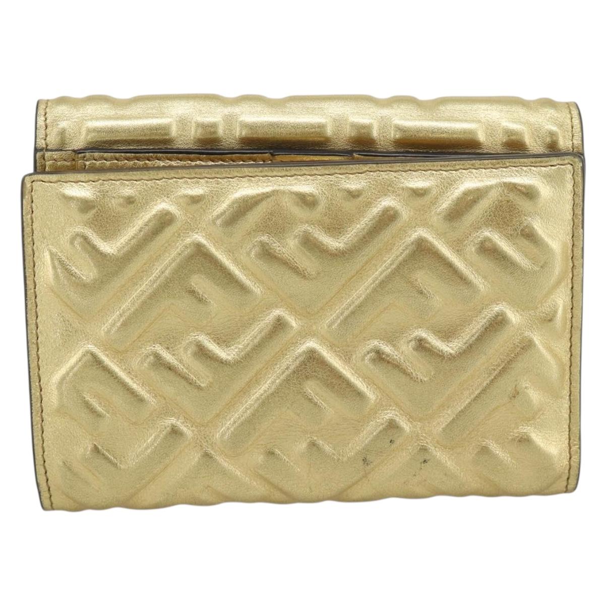 FENDI Zucca Mamma Bifold Wallet Leather Gold Tone 8M0419 Auth BA14623A