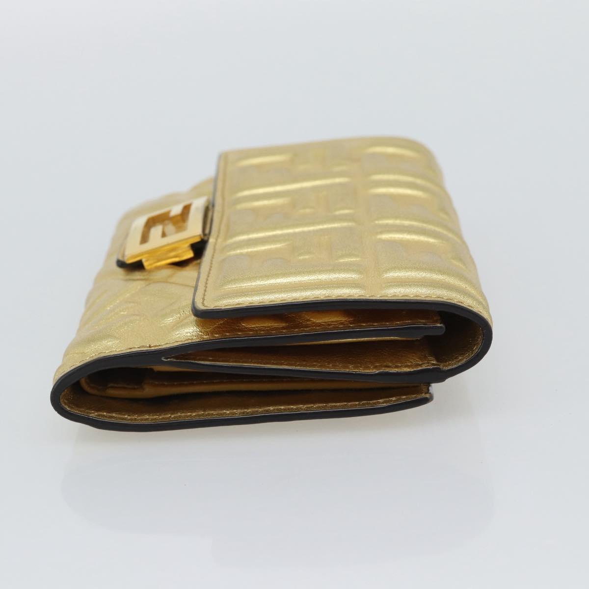 FENDI Zucca Mamma Bifold Wallet Leather Gold Tone 8M0419 Auth BA14623A