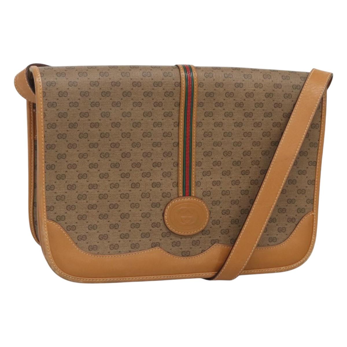 GUCCI Micro GG Supreme Web Sherry Line Shoulder Bag PVC Beige Gold Auth BA1463