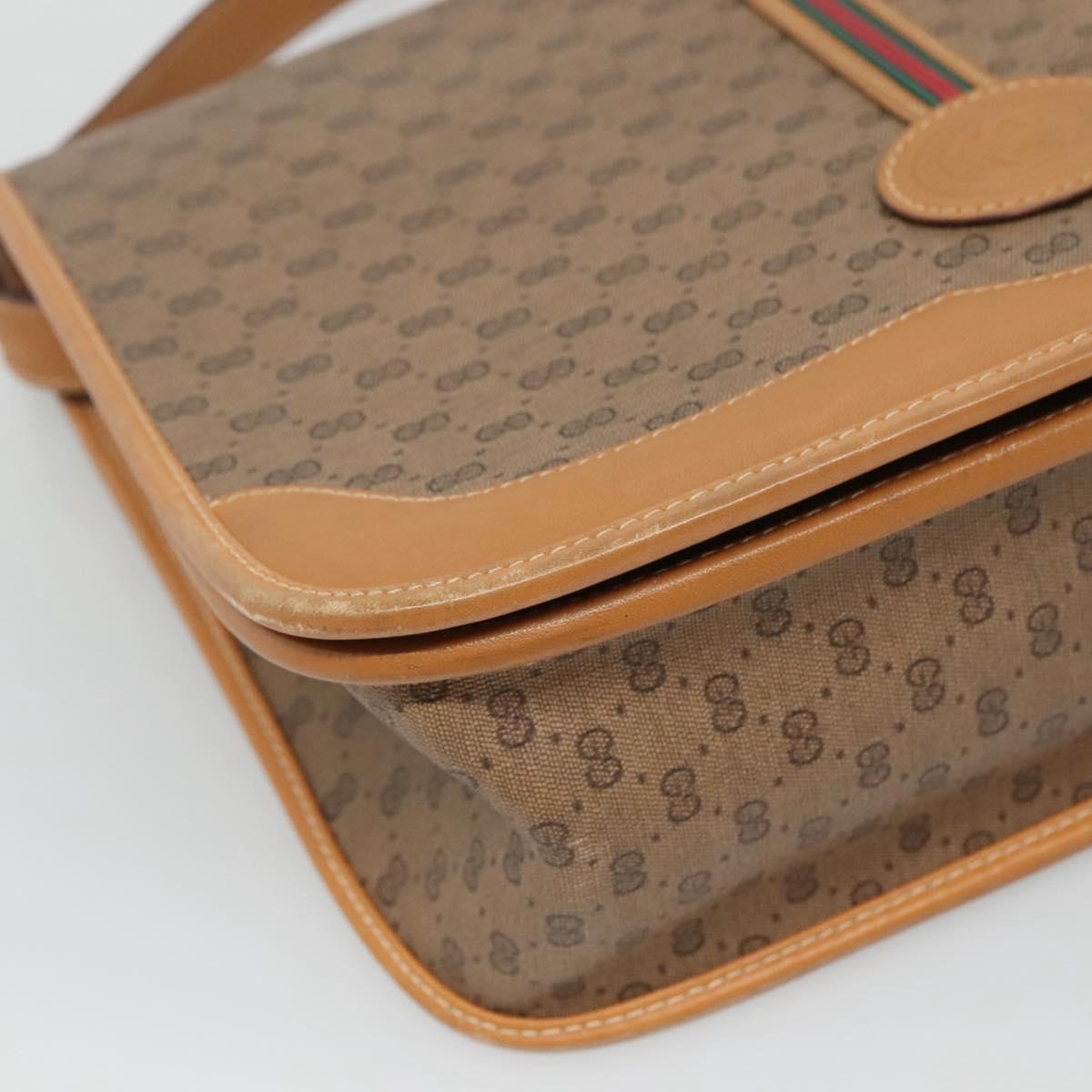 GUCCI Micro GG Supreme Web Sherry Line Shoulder Bag PVC Beige Gold Auth BA1463