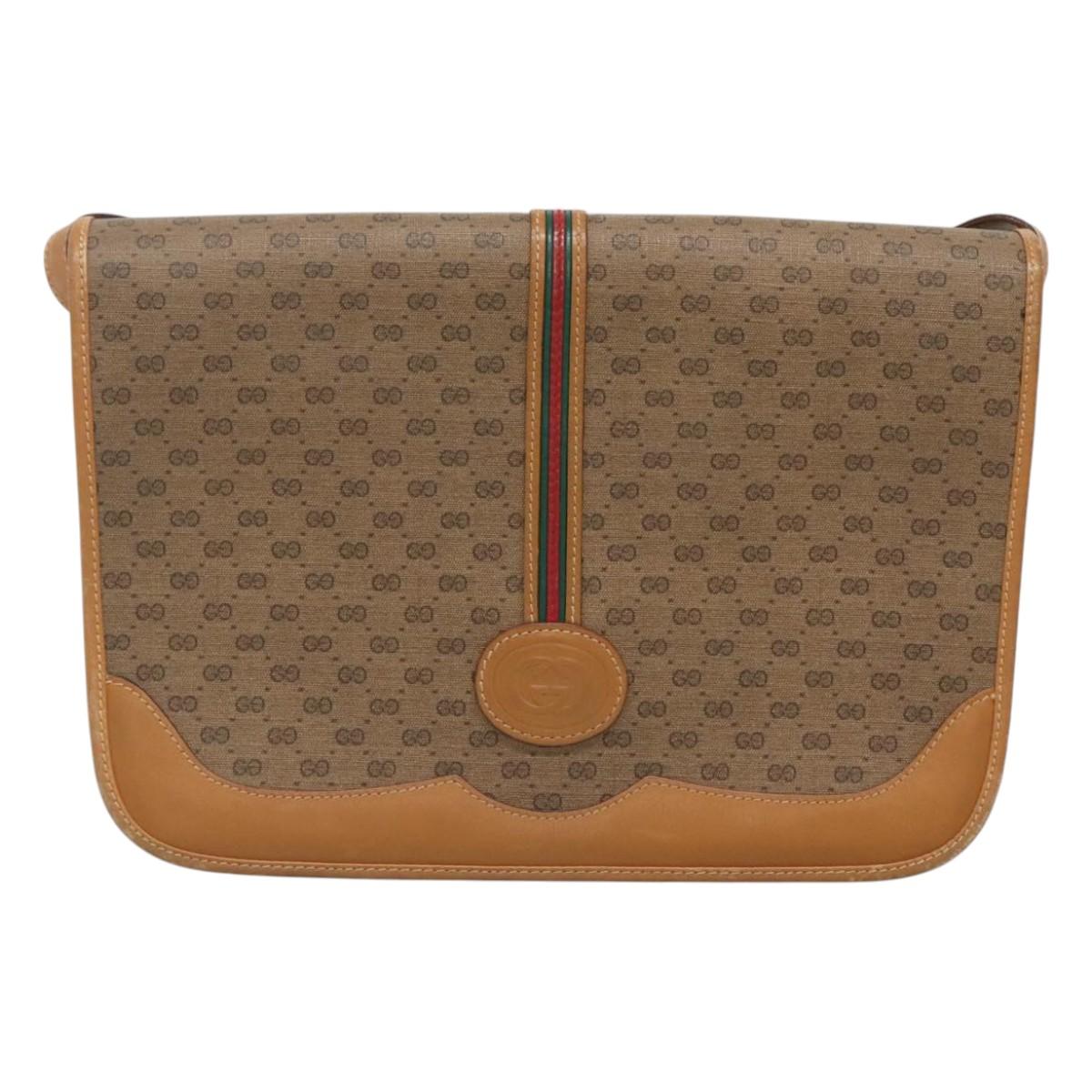 GUCCI Micro GG Supreme Web Sherry Line Shoulder Bag PVC Beige Gold Auth BA1463