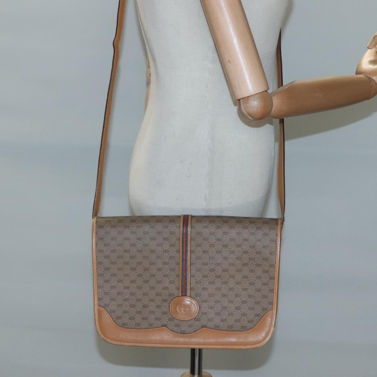 GUCCI Micro GG Supreme Web Sherry Line Shoulder Bag PVC Beige Gold Auth BA1463