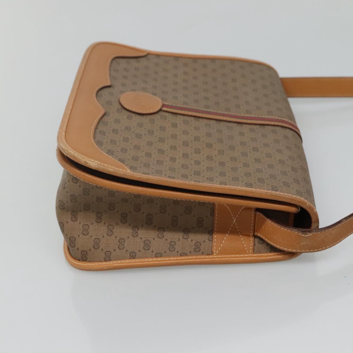 GUCCI Micro GG Supreme Web Sherry Line Shoulder Bag PVC Beige Gold Auth BA1463