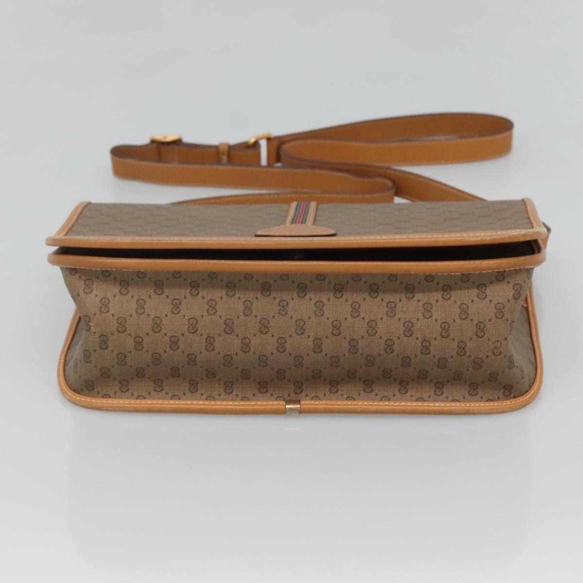 GUCCI Micro GG Supreme Web Sherry Line Shoulder Bag PVC Beige Gold Auth BA1463