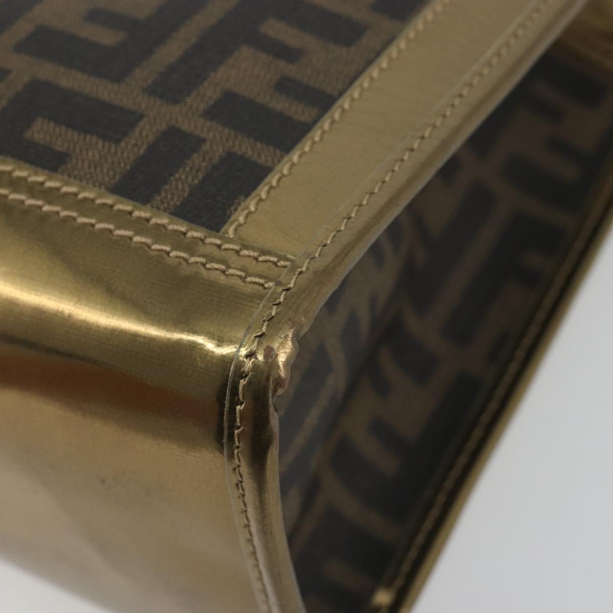 FENDI Zucca Tote Bag PVC Leather Brown Gold Tone 8BH189 Auth BA14632