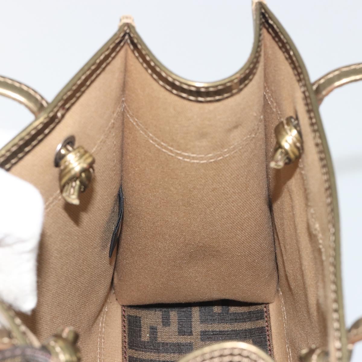 FENDI Zucca Tote Bag PVC Leather Brown Gold Tone 8BH189 Auth BA14632