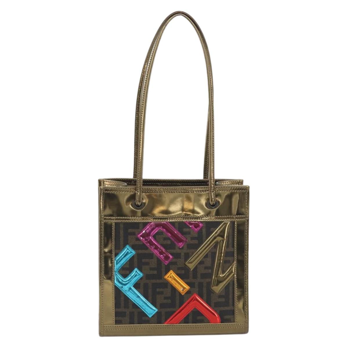 FENDI Zucca Tote Bag PVC Leather Brown Gold Tone 8BH189 Auth BA14632