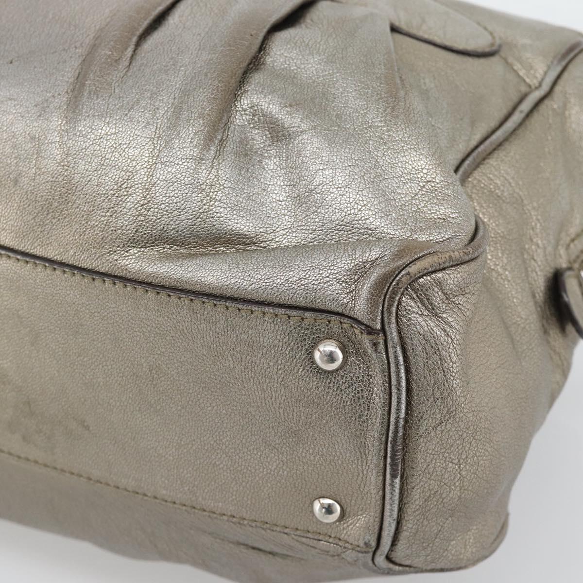 Salvatore Ferragamo Gancini Hand Bag Leather Champagne Gold Silver Auth BA14633A
