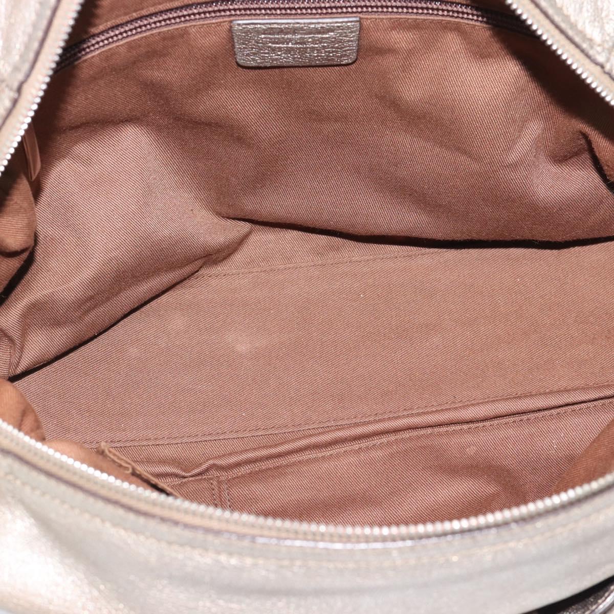 Salvatore Ferragamo Gancini Hand Bag Leather Champagne Gold Silver Auth BA14633A