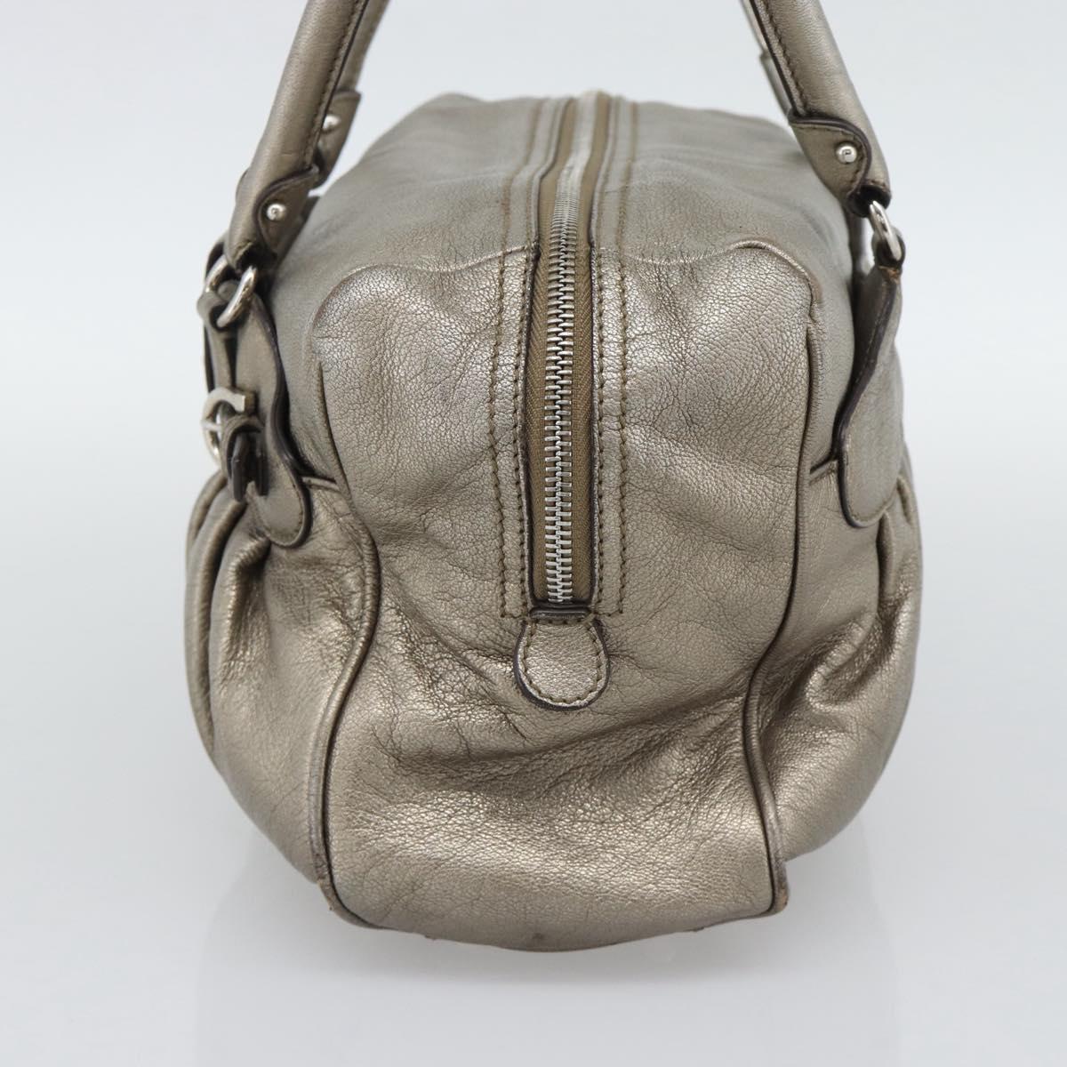 Salvatore Ferragamo Gancini Hand Bag Leather Champagne Gold Silver Auth BA14633A