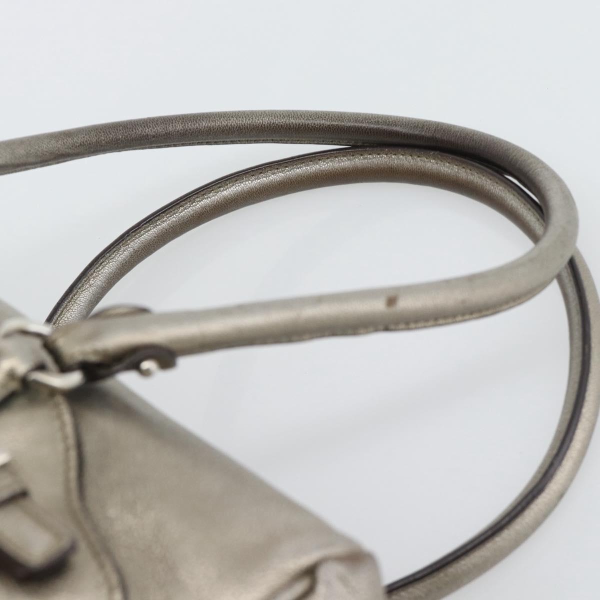 Salvatore Ferragamo Gancini Hand Bag Leather Champagne Gold Silver Auth BA14633A